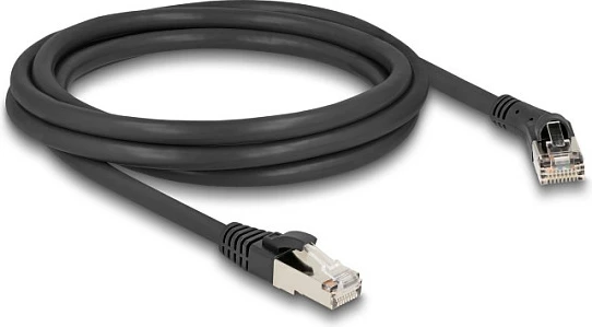 Kabllo rrjeti DeLOCK Cat 8.1 RJ45, 2m, 40Gbps, S/FTP, konektor 45° + i drejtë, e zezë