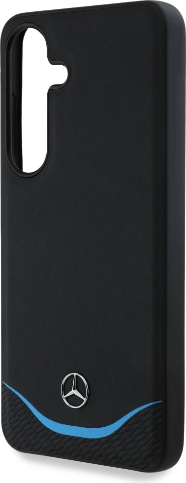 Mbështjellës Mercedes Leather Contrasted Blue Horizontal Curve MagSafe për Samsung Galaxy S25, i zi