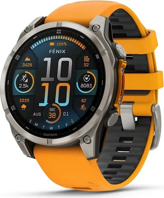 Smartwatch Garmin Fenix 8 Amoled Sapphire GPS 47mm, titan, portokalli