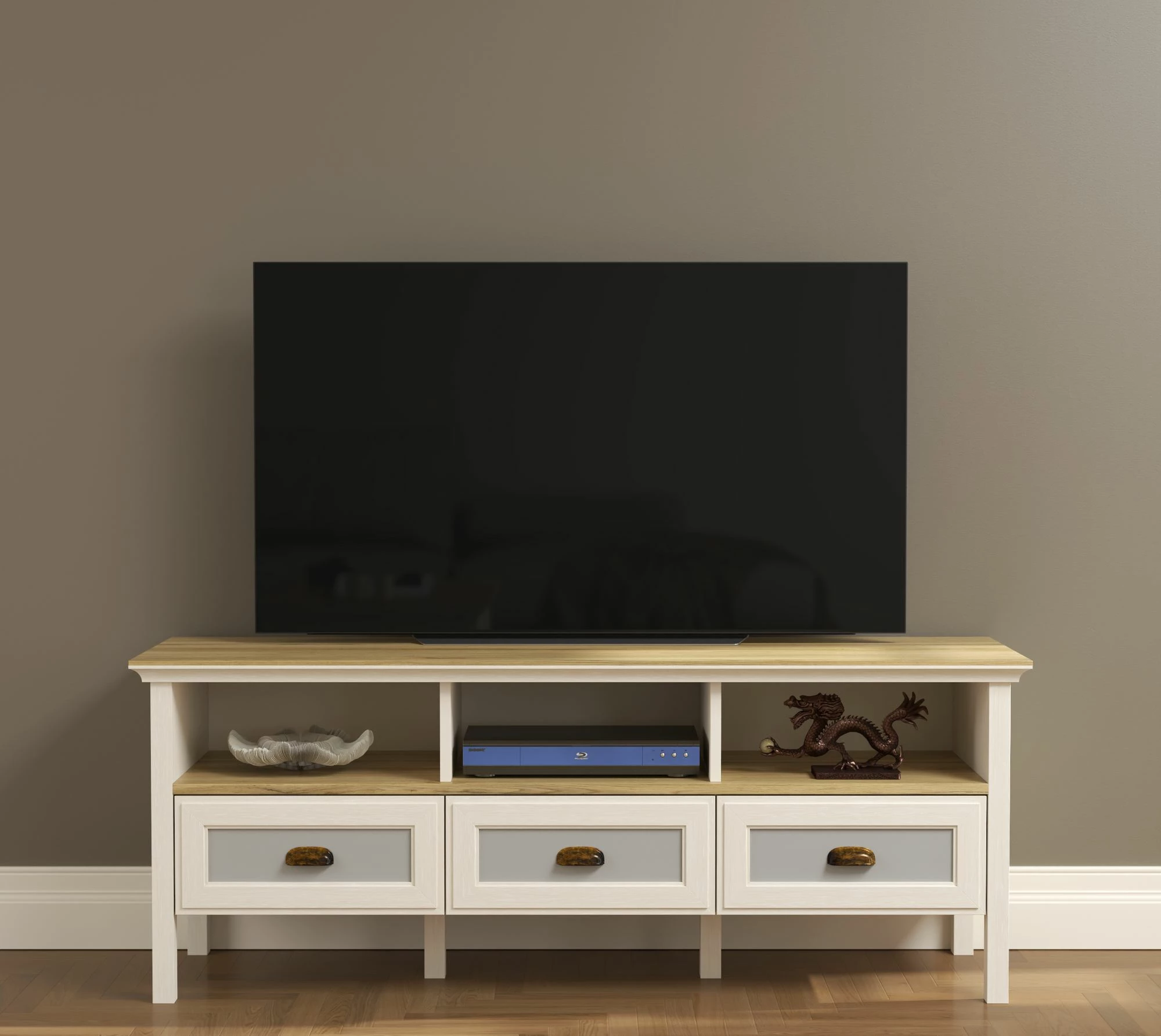 Komodë TV, ngjyrë krem, lis dhe gri, Skye Decor, FRN-21030