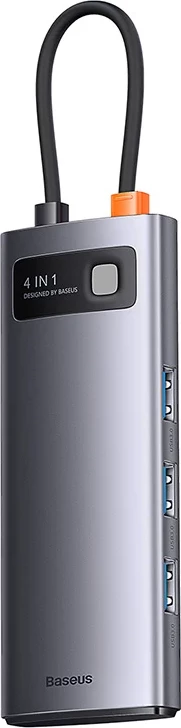 Kasë Baseus Metal Gleam Series 4in1, USB-C në 4x USB 3.0, Gri