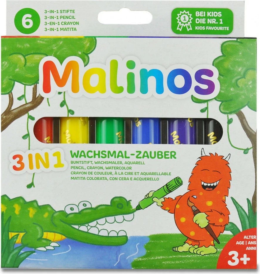 Set lapsa ngjyrues Malinos 3-në-1, 6 copë, multikolor