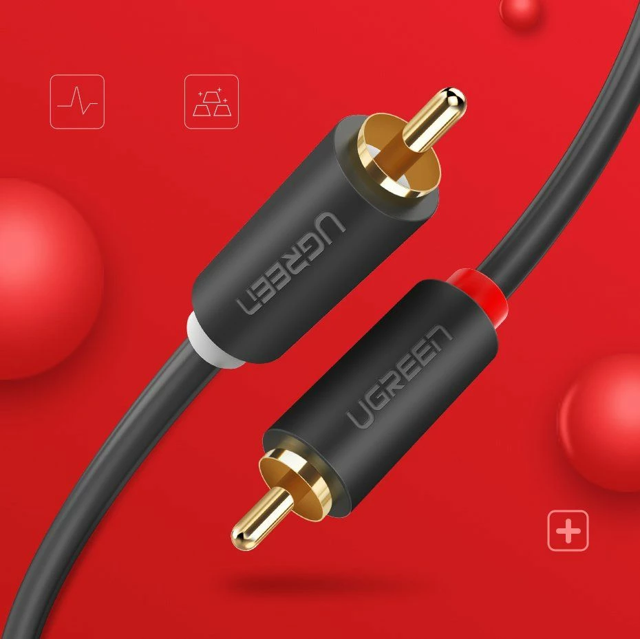 Kabl audio Ugreen 10518 2x RCA në 2x RCA 2m, gri