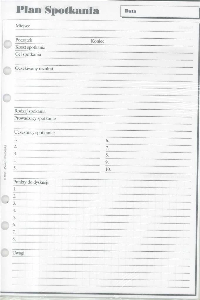 Insert fletësh për organizer A5 Antra 270047, planifikim takimi