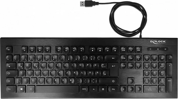 Tastierë DeLOCK 12672, full-size, USB me kabllo, QWERTZ gjerman, me numpad, e zezë