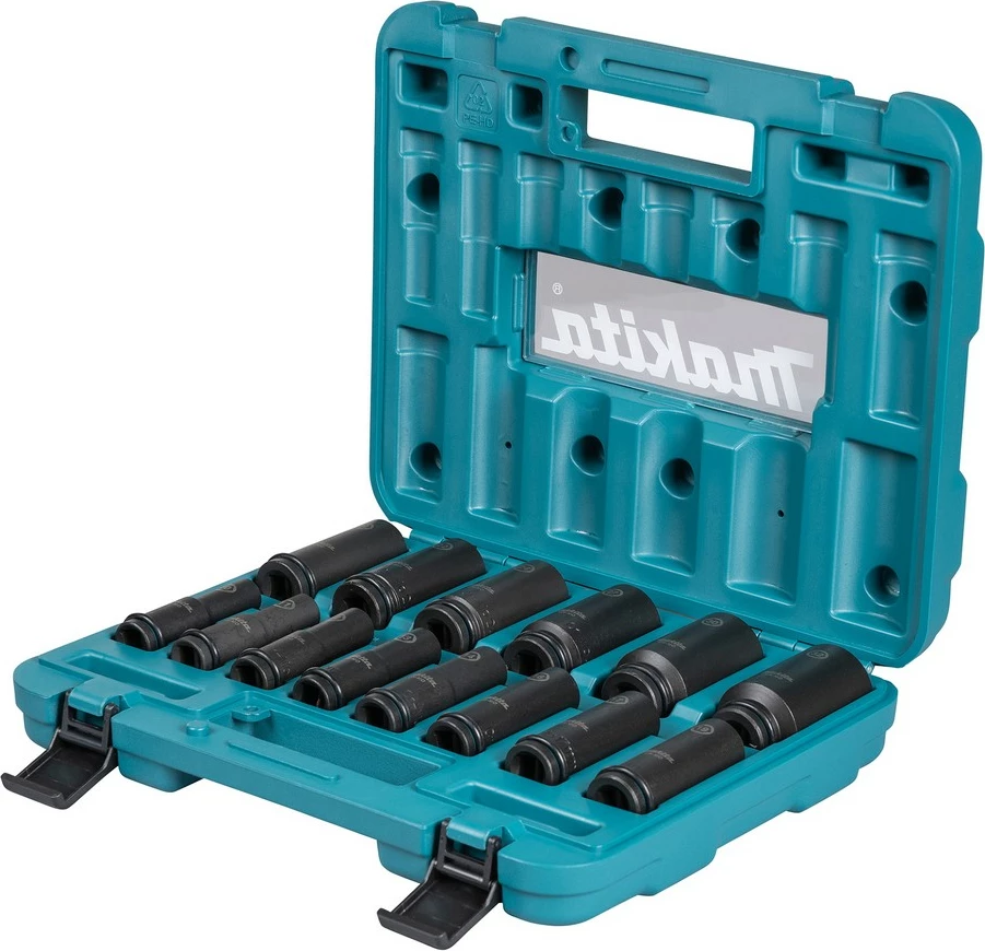 Set çelësa goditës Makita 14 pjesë, 1/2", me kuti, ngjyrë e zezë/gjelbër