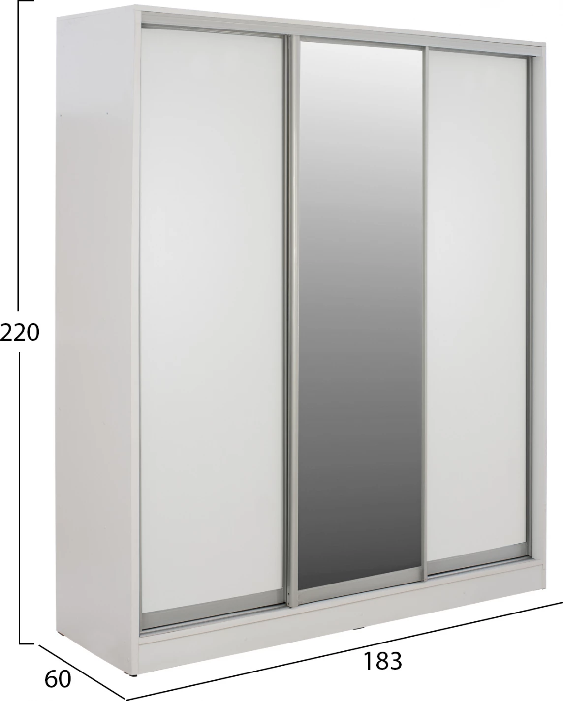 Dollap me dyer rrëshqitëse, ngjyrë e bardhë, me pasqyrë, FH2461.03, 183x60x220 cm