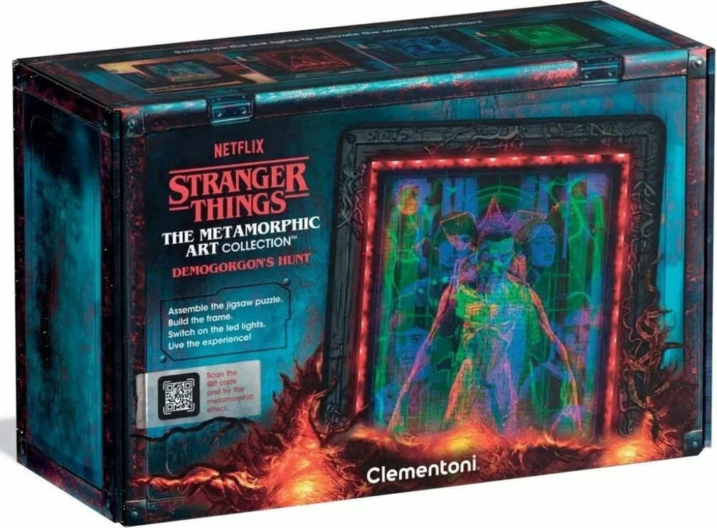 Puzzle Clementoni Metamorphic Art Collection Stranger Things Demogorgon 520 pjesë (35611), glow in the dark, me kornizë dhe RGB LED