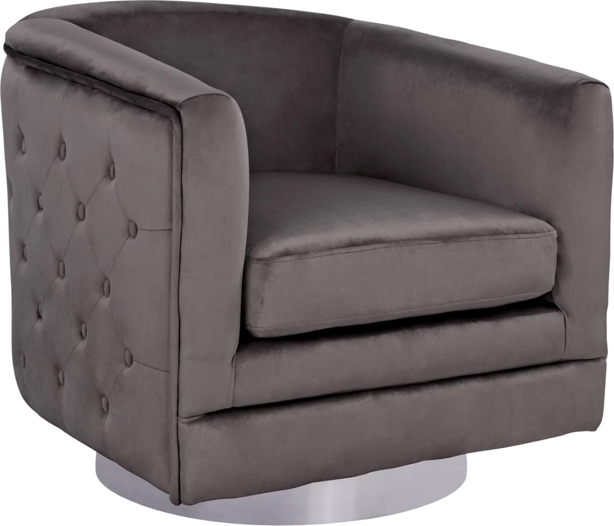 Fotelje prej kadifeje, ngjyrë hiri, bazë argjendi, FH8494.01, 80x80x76 cm