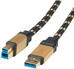 Kabllo USB 3.2 Gen 1 ROLINE GOLD, Type-A në Type-B, 1.8 m, 5 Gbit/s, e zezë/ari