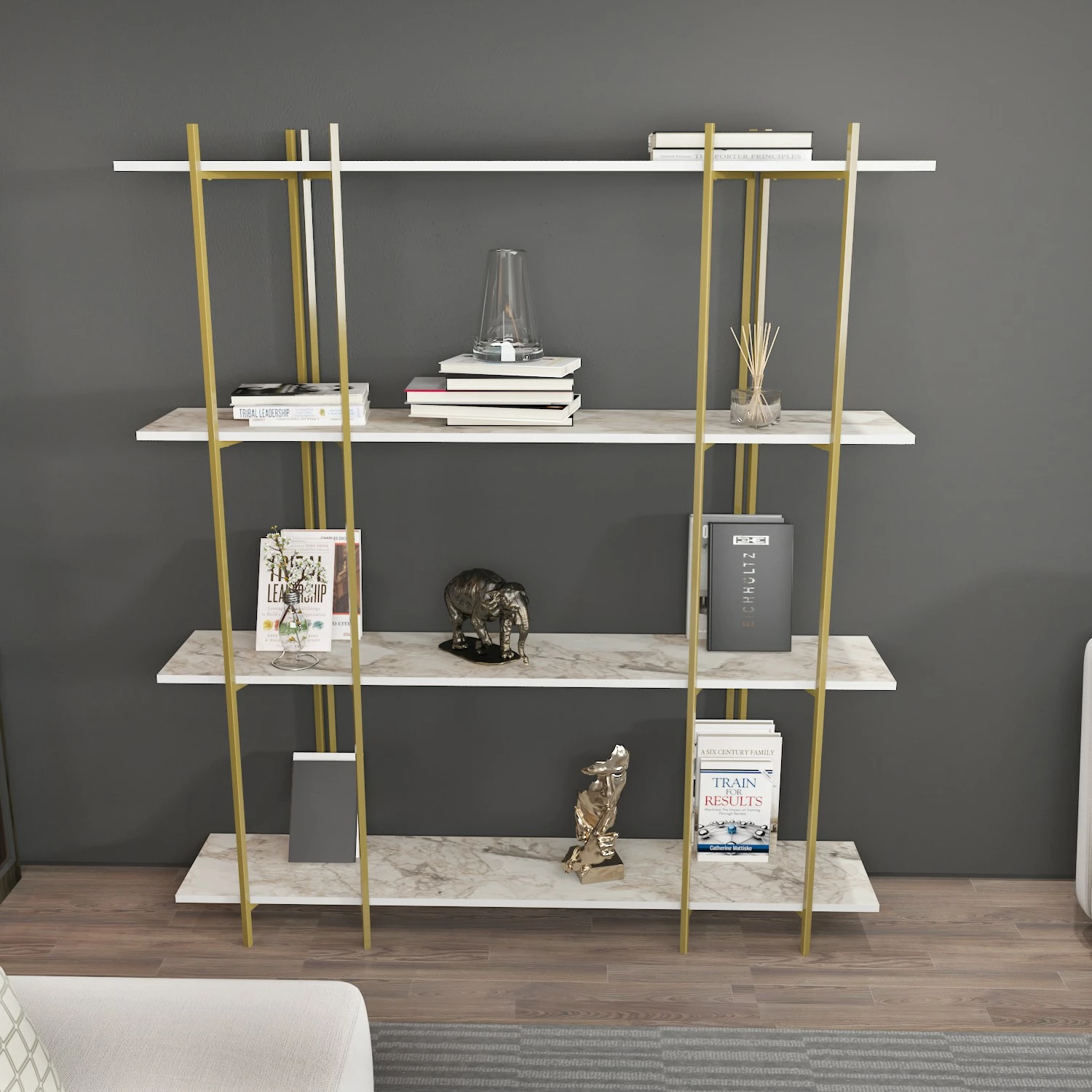 Raft librash Hanah Home, ngjyrë e bardhë dhe ari