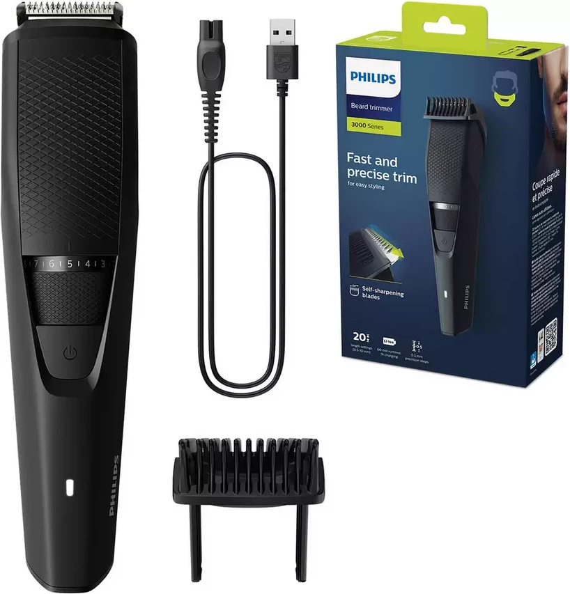 Makinë rroje për mjekër Philips BT3234/15, 0.5-10 mm, e rikarikueshme, e zezë, set me furçë pastrimi
