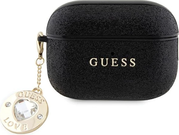 Mbështjellës Guess GUAP2PGEHCDK për AirPods Pro 2, Fixed Glitter Heart Diamond Charm, i zi
