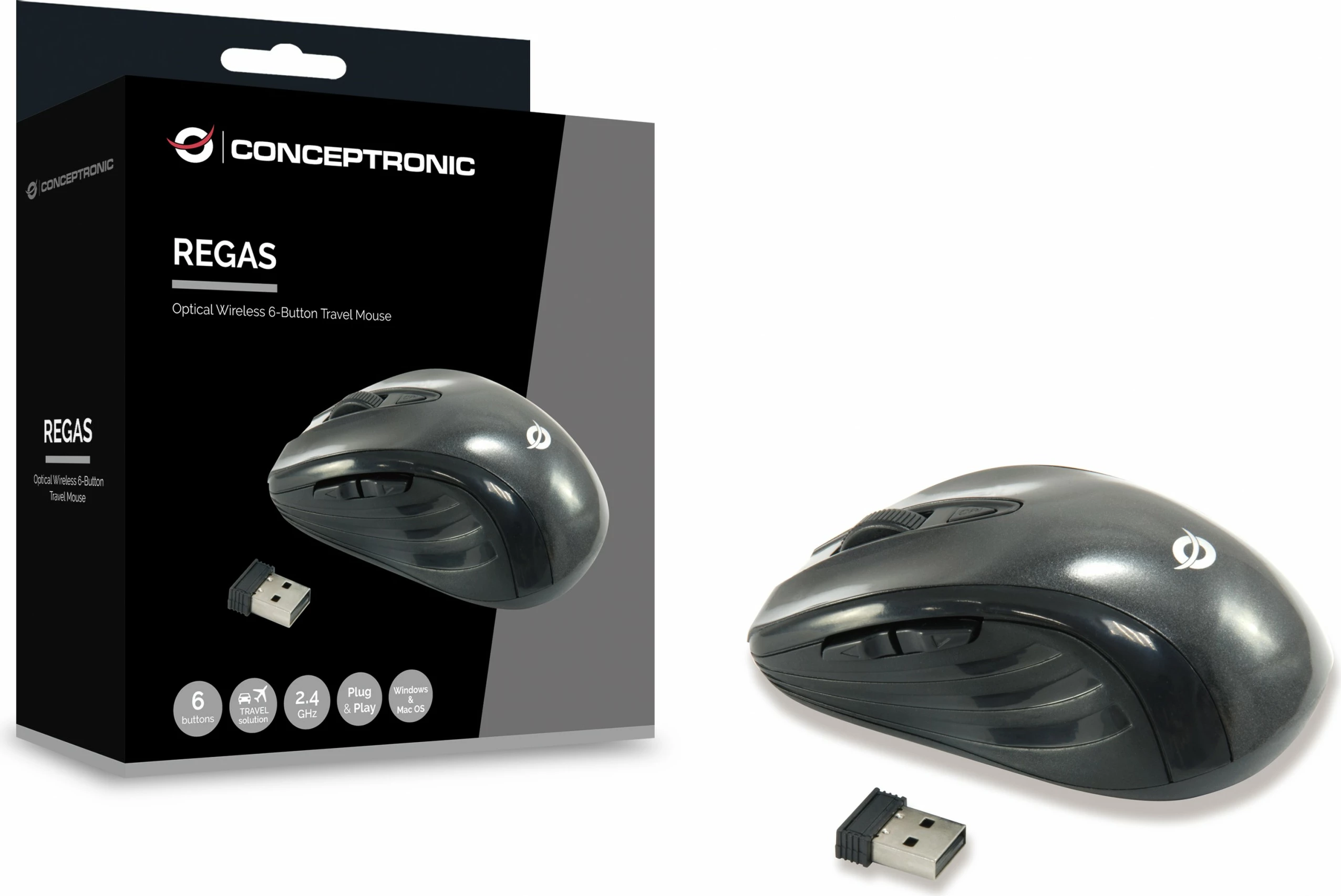Maus wireless Conceptronic, 6 butona, 1600 DPI, i zi