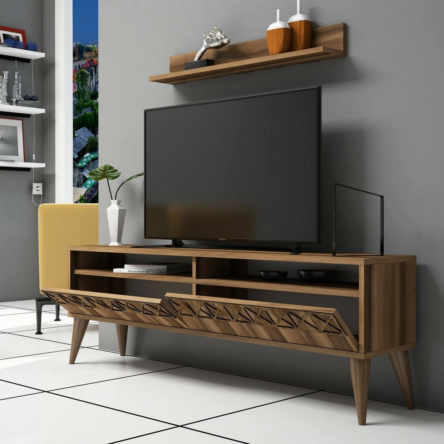 Set mobiljesh për dhomë dite, ngjyrë arre, Line - Hanah Home