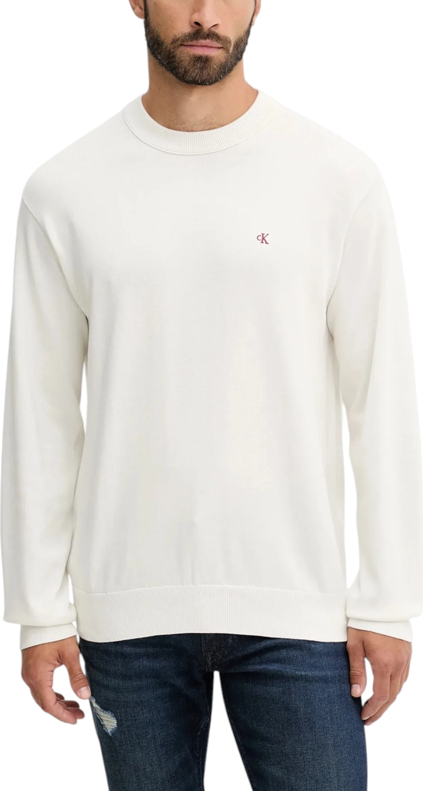 Xhemper për meshkuj Calvin Klein Jeans LS EZ Cotton Crewneck LV04RC309G, krem [Madhësia: XS]