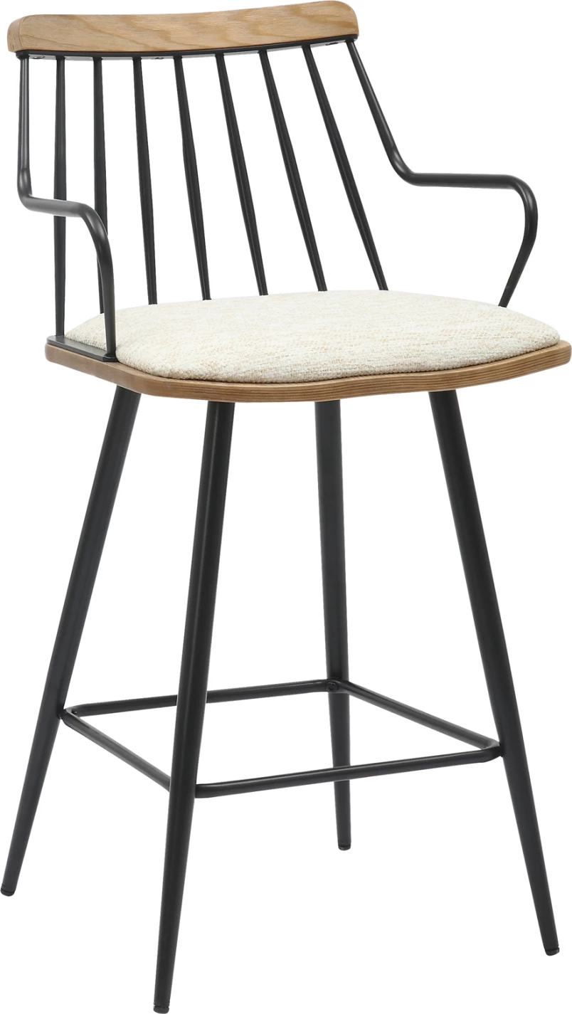 Karrige për bar, lartësi mesatare, JUDI, FH9985.02, metal i zi, pëlhurë ecru, 48x52x92H cm