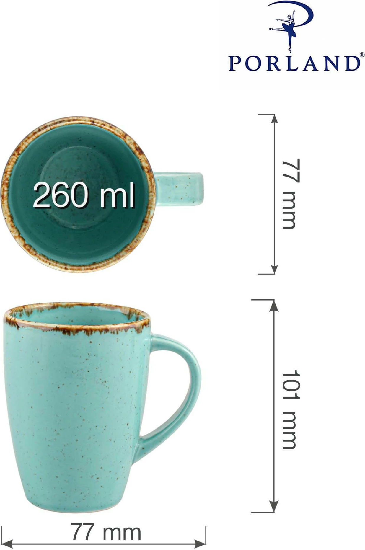 Mug porcelani Porland Seasons Laguna 260ml, kaltër qielli, set 6 copë