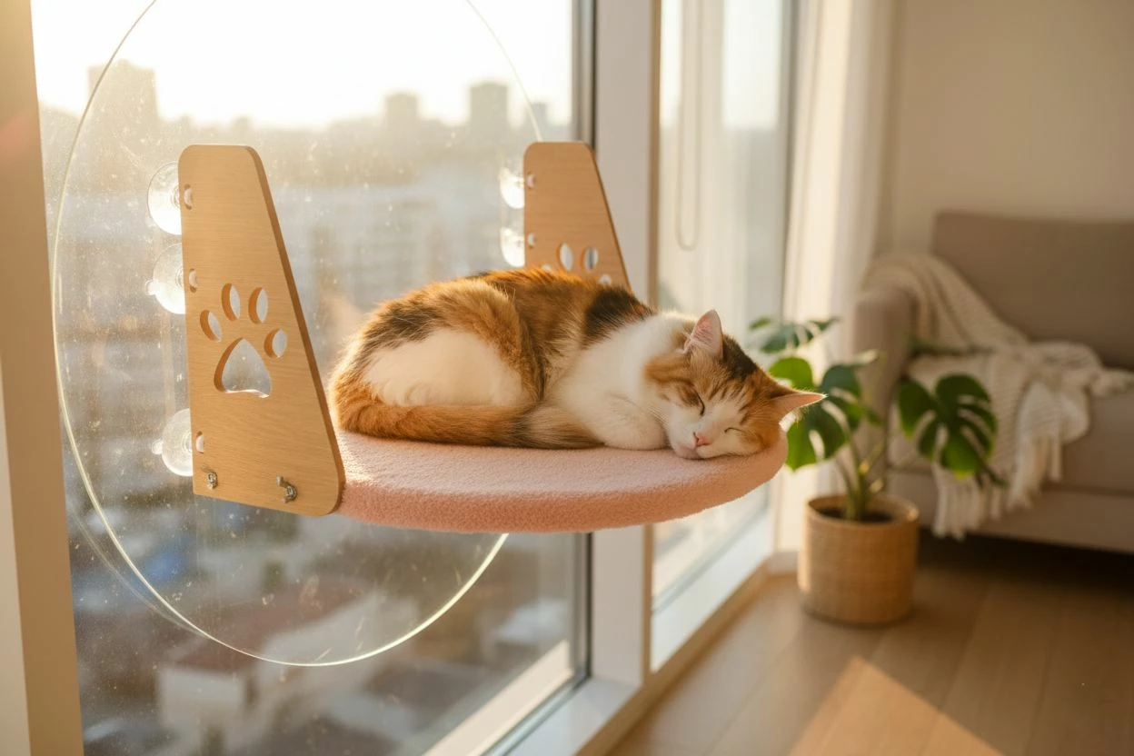 Shtrat për kafshë, montim në dritare, ngjyrë rozë, Paws & Whiskers