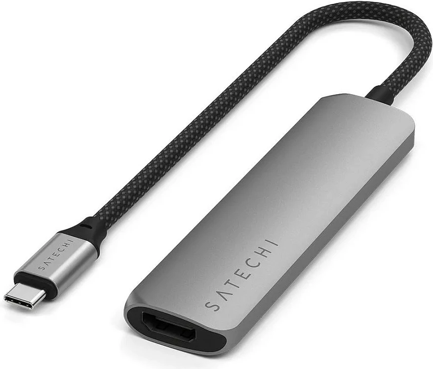 Hub USB-C Satechi Slim Multi-Port ST-P4SM, adapter 4-në-1, Space Gray