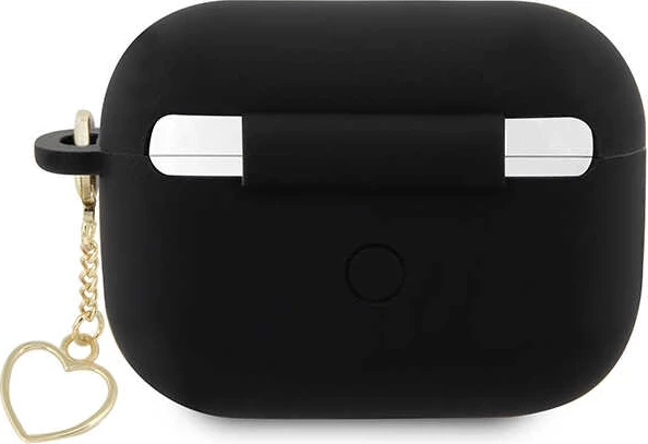 Mbështjellës Guess për AirPods Pro 2, Silicone Charm Collection, i zi, me varëse zemër