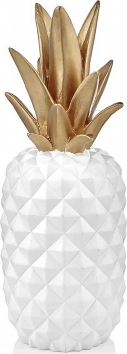 Objekt dekorativ ananas, e bardhë dhe ari, Evila Originals, 22x22x56cm