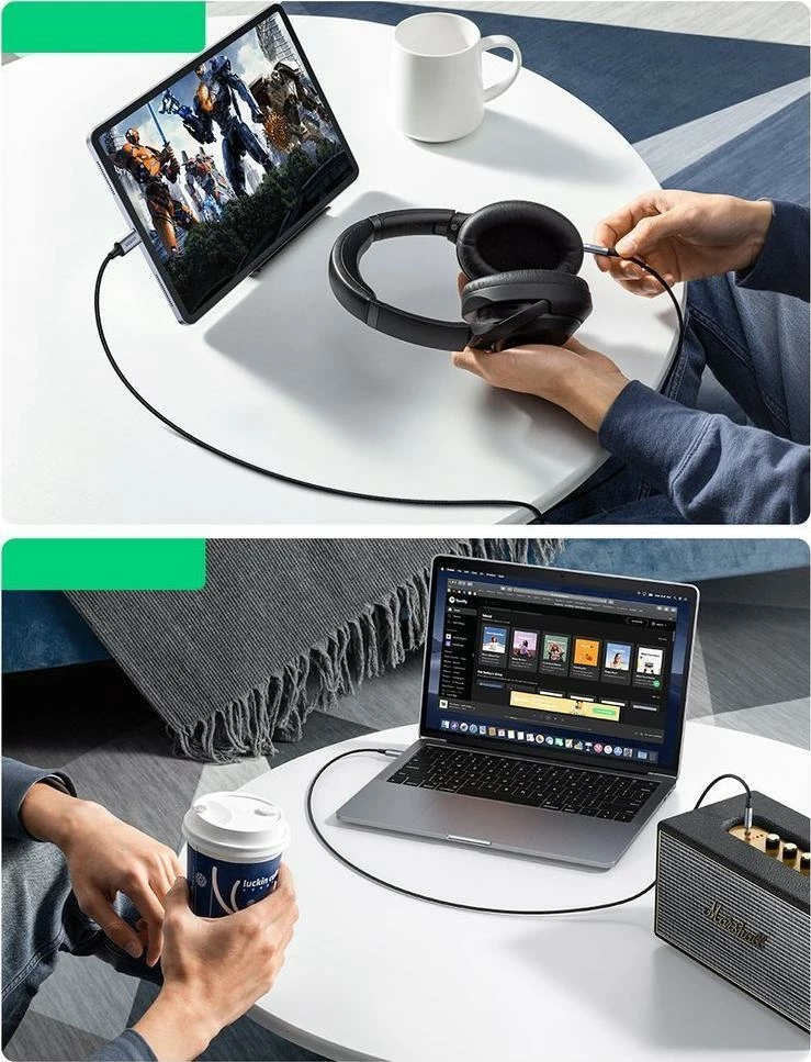 Kabllo audio USB-C në 3.5mm mini jack Ugreen CM450 (UGR1190BLK) 1m, e zezë, 1 copë