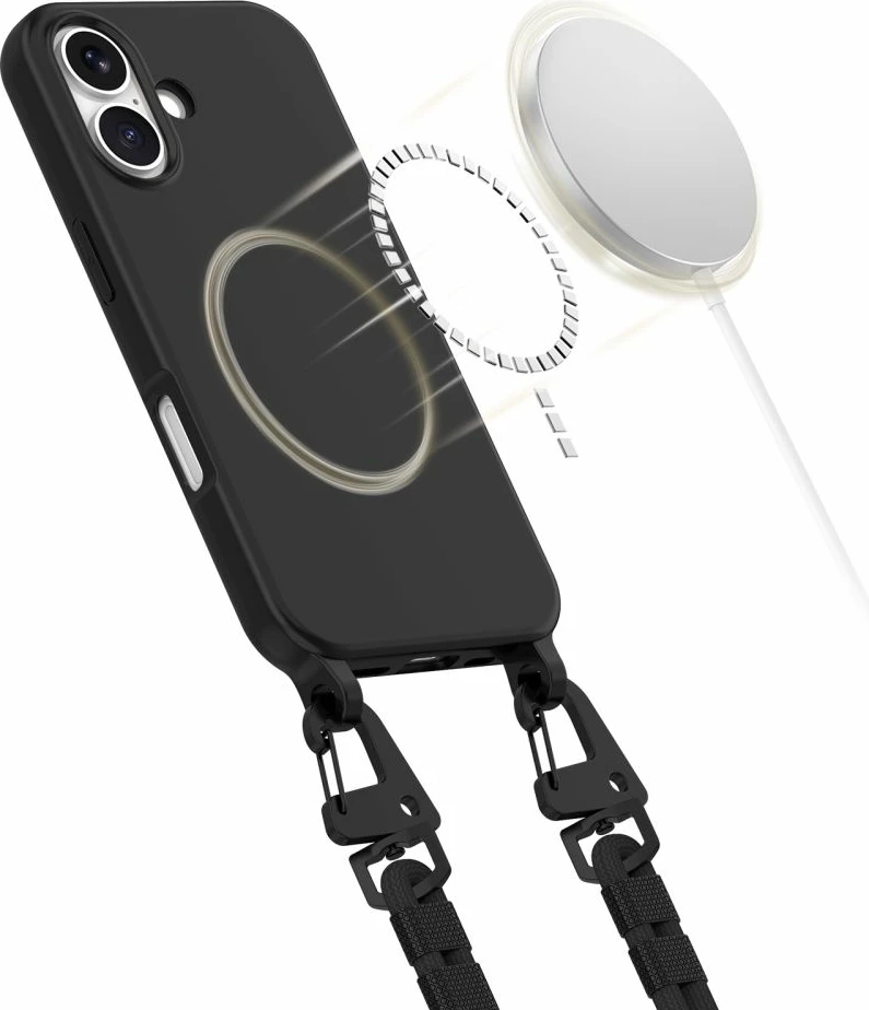 Mbështjellës Tech-Protect Magnecklace për iPhone 16, MagSafe, i zi me litar