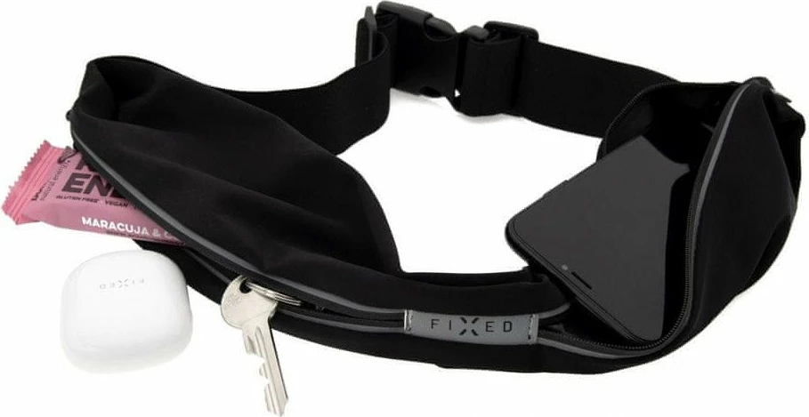 Rrip sportiv Fixed Sportbelt Duo, 2 xhepa me zinxhir, rregullim 68-160 cm, reflektues, i zi