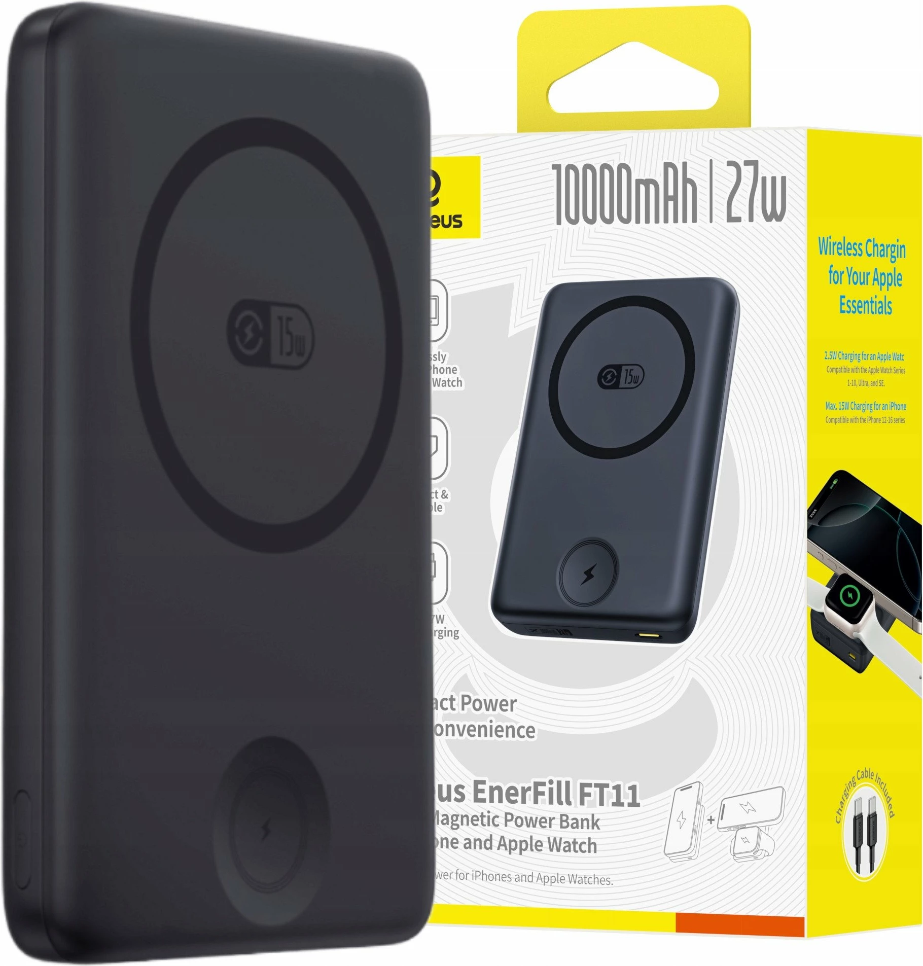 Powerbank Baseus EnerFill FT11 10000mAh 27W MagSafe + karikues Apple Watch, i zi