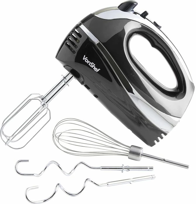 Mikser dore VONSHEF 2007067 300W 5 shpejtësi + turbo, set me 5 shtojca, zi/argjend