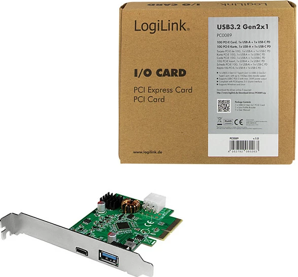 Kartelë PCI-Express LogiLink, USB 3.2 Gen2, USB-A + USB-C (PD)