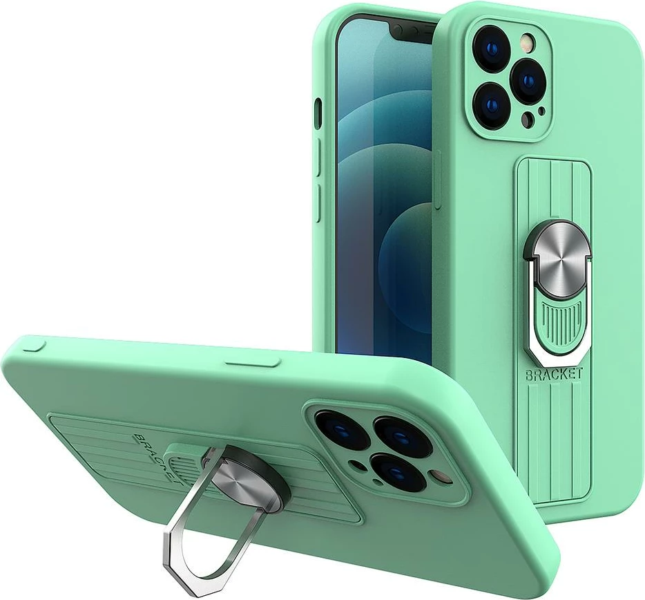 Mbështjellës silikoni Hurtel Ring Case me mbajtëse gishti dhe qëndrim për Samsung Galaxy A72 4G, Mint