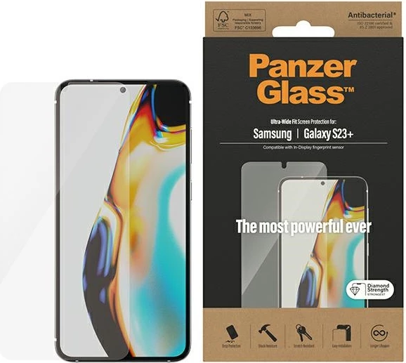 Xham mbrojtës PanzerGlass Ultra-Wide Fit për Samsung Galaxy S23+, i tejdukshëm
