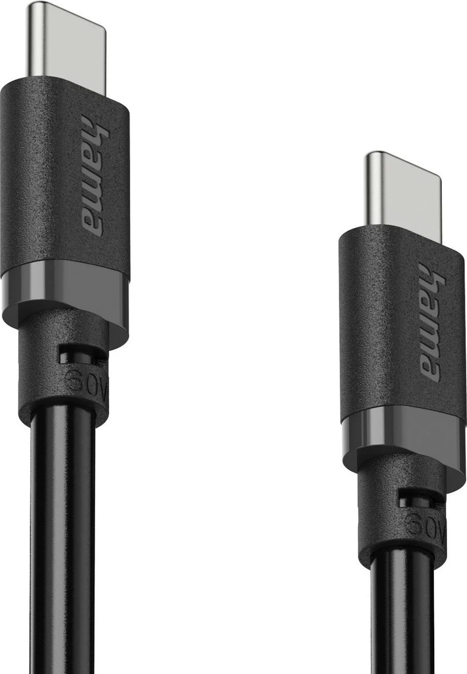 Kabllo Hama USB-C në USB-C, 2 m, PD 60W, e zezë
