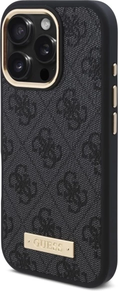 Mbështjellës Guess 4G Logo Plate MagSafe për iPhone 16 Pro, Zi