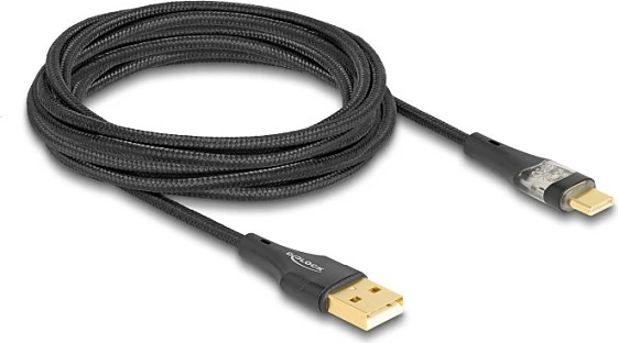Kabllo USB DeLOCK USB-A në USB-C, 3 m, 60 W Fast Charging, USB 2.0, e zezë