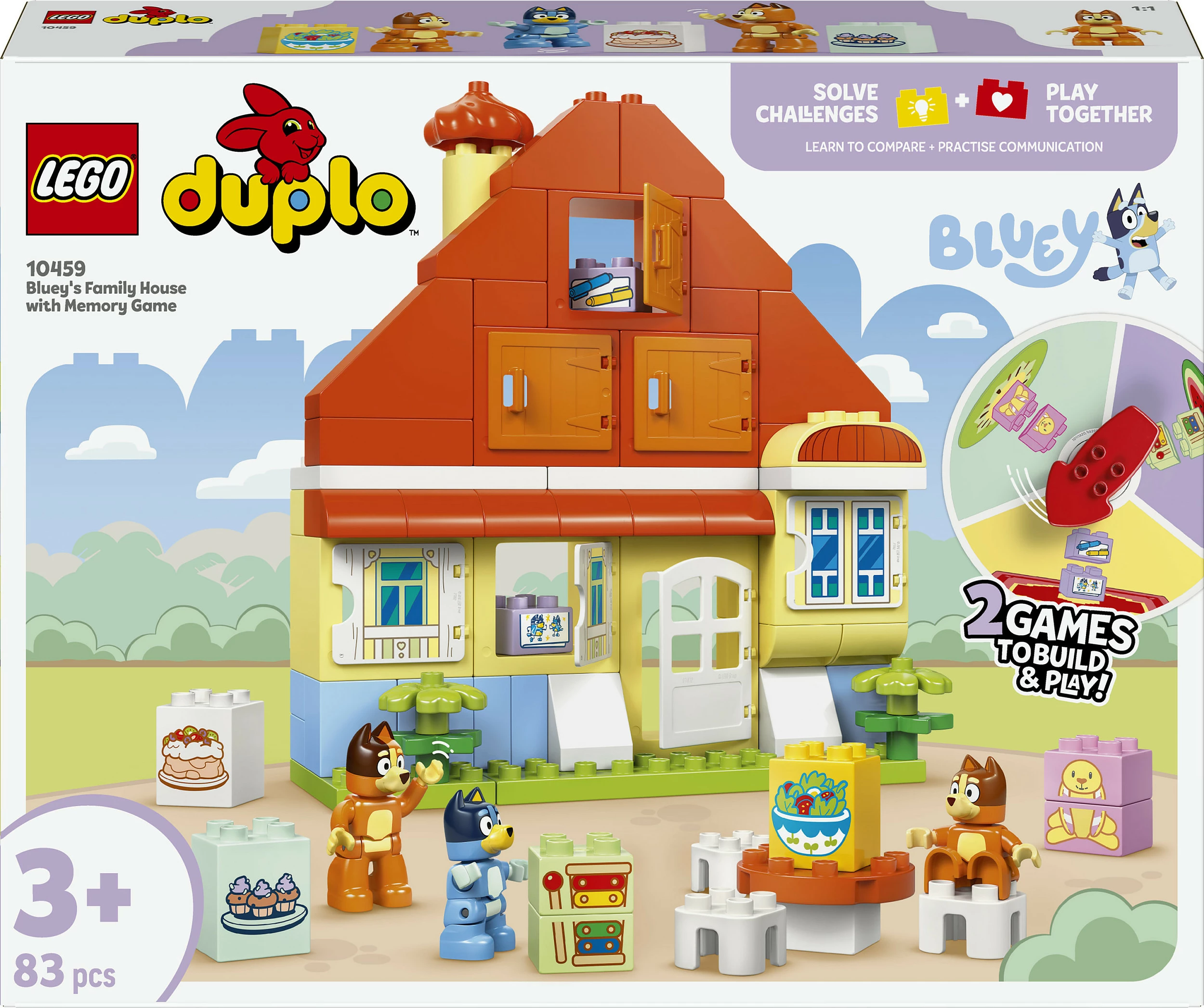 Set ndërtimi LEGO DUPLO 10459 Bluey’s Family House me lojë memorie, 83 copë, multikolor