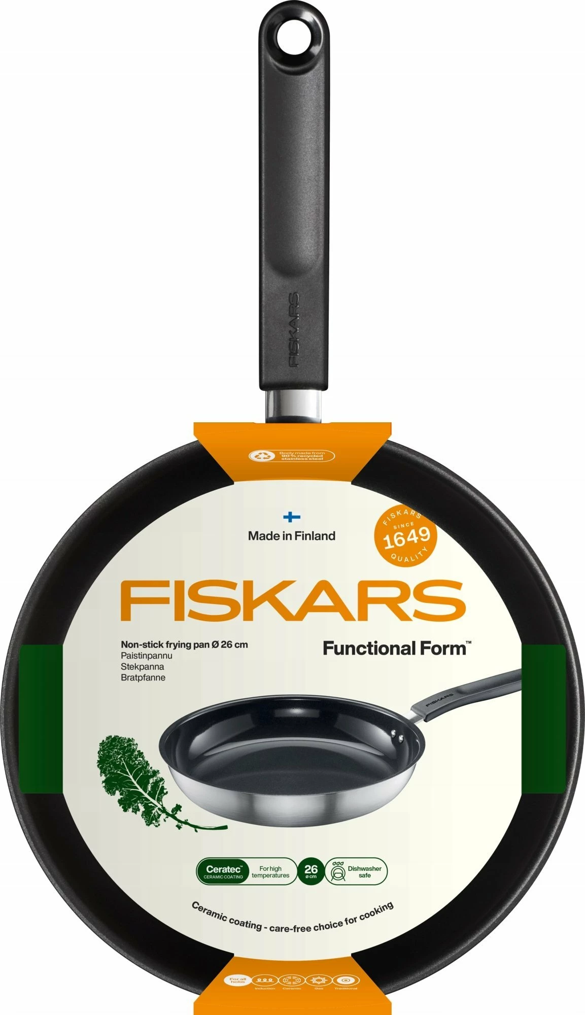 Tigan Fiskars Functional Form 26 cm, veshje qeramike, argjendtë