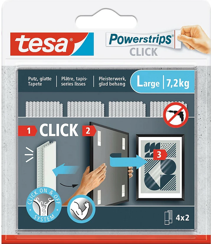 Shirita ngjitës tesa Powerstrips Click Large, mbajtje deri 7.2 kg, të bardhë