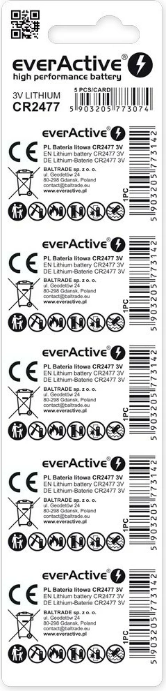 Bateri litium everActive CR2477, 800 mAh, 3V, set 5 copë