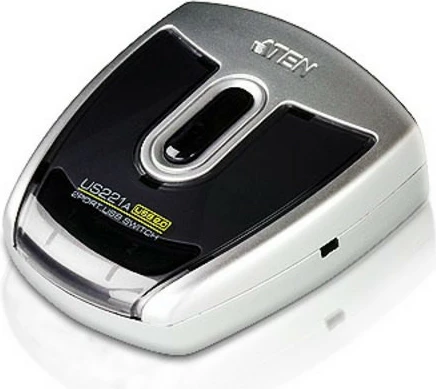 Switch USB 2.0 periferik 2 porta ATEN US221A, Auto Switch, Plug & Play, kabllo 1.8 m, zi/argjend