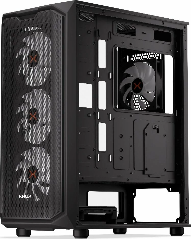 Kasë Krux Orona ARGB KRXD003, Midi Tower, ATX/Micro-ATX/Mini-ITX, 4x120mm ARGB fan, e zezë