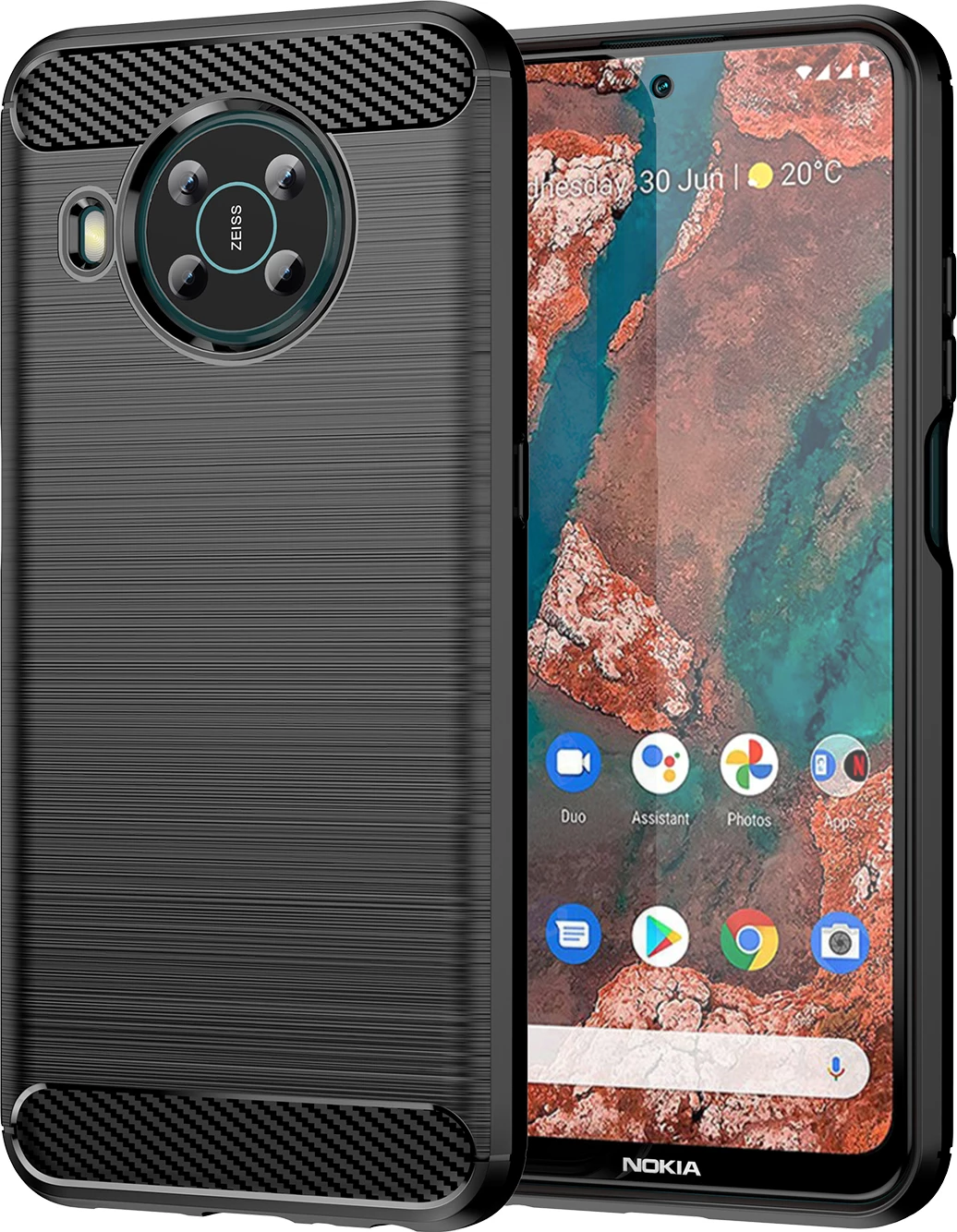 Mbështjellës Hurtel Carbon Case për Nokia X100, i zi