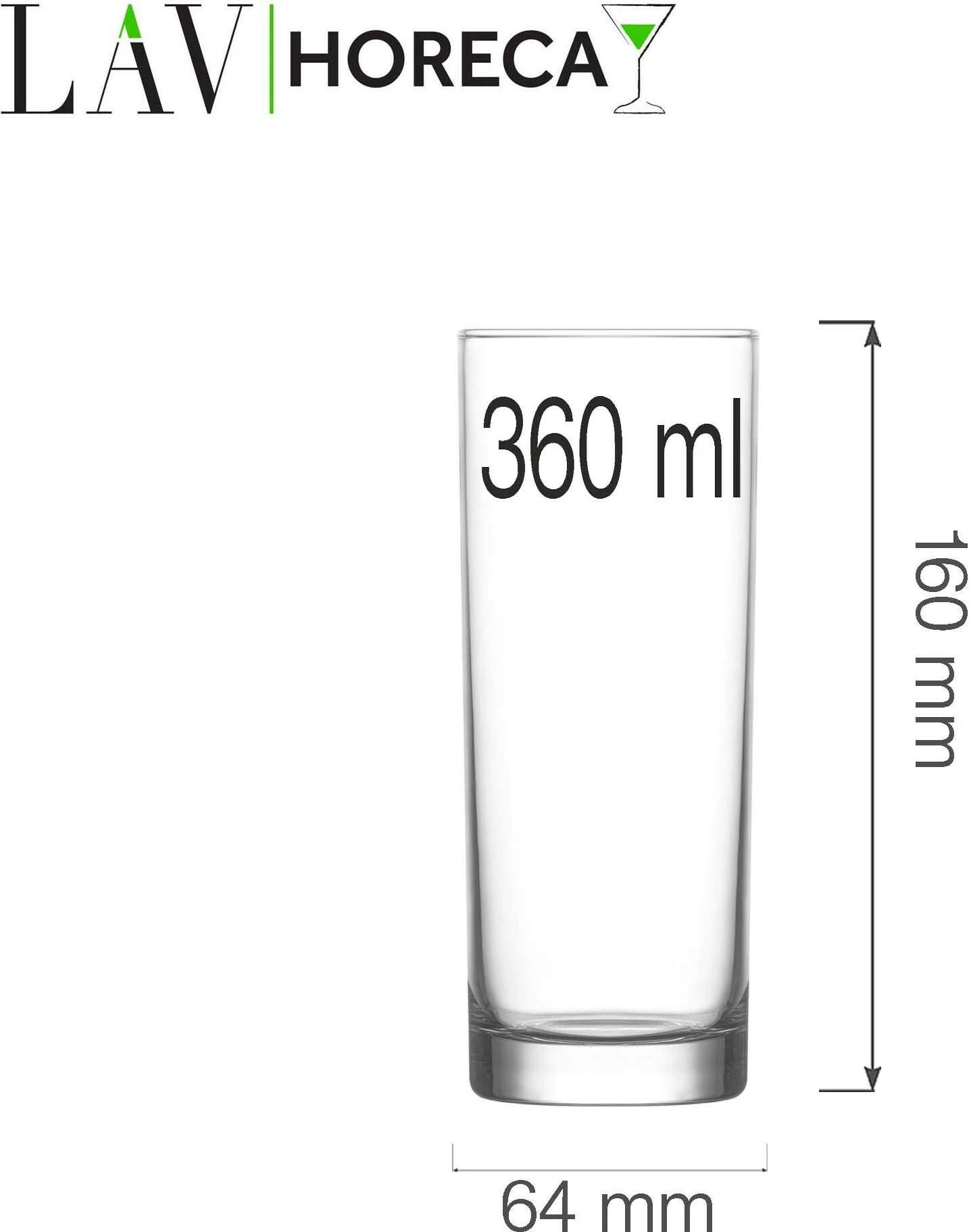 Gotë long drink LAV Rotterdam 360 ml transparente, set 6 copë