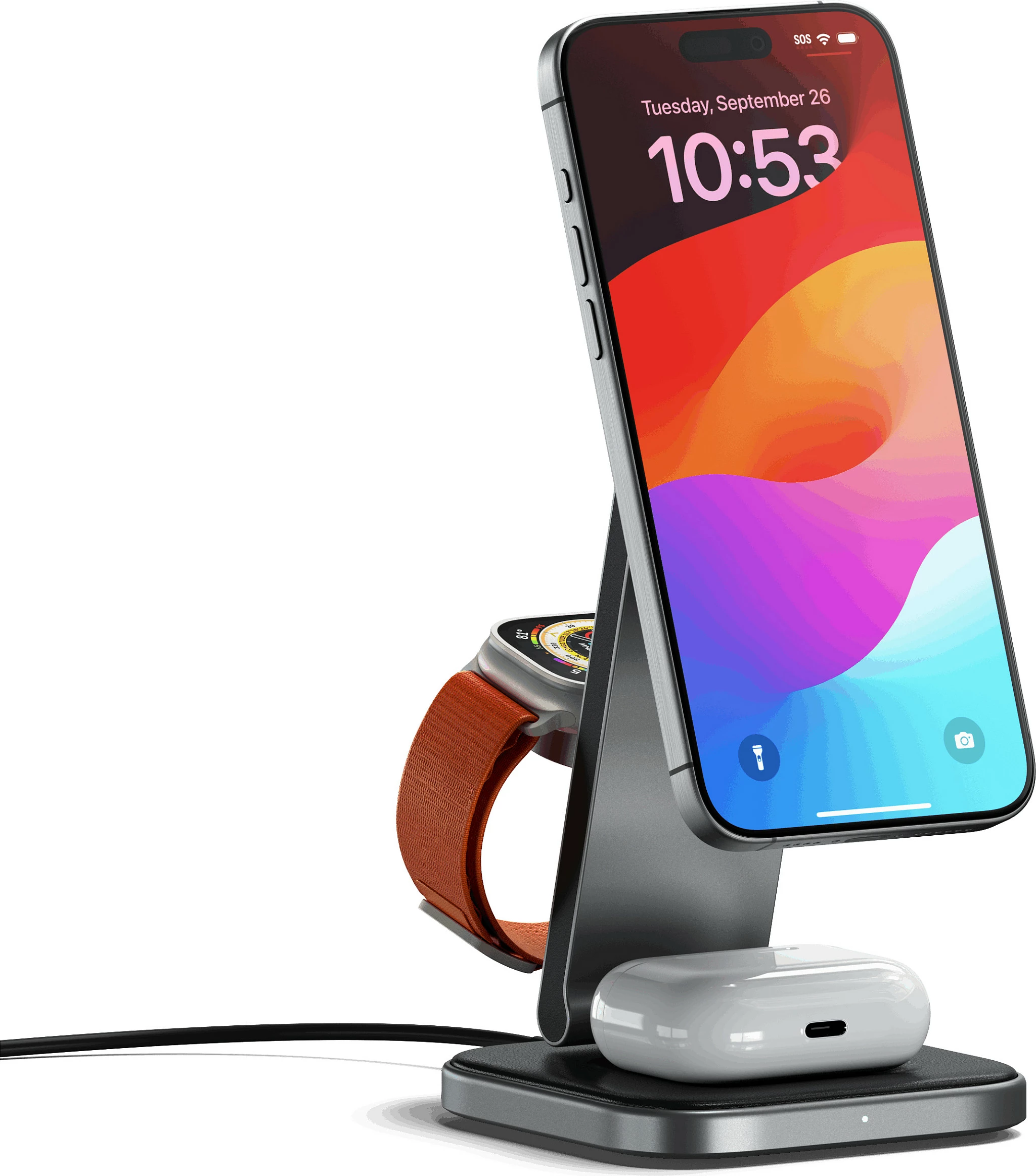 Stendë karikimi pa tela Satechi 3-in-1 Foldable Qi2, e palosshme, gri e errët