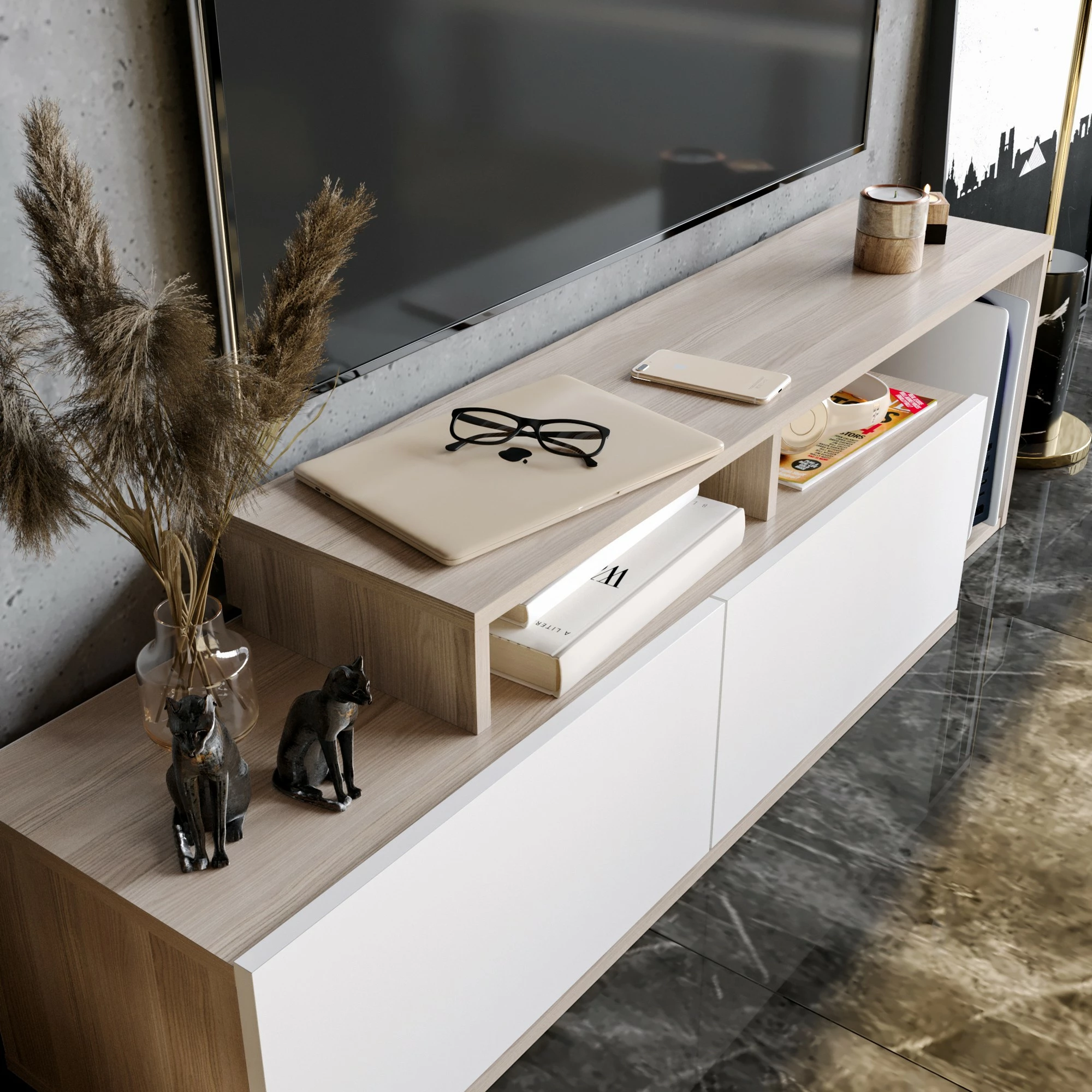 Komodë TV Hanah Home Nexera, ngjyrë Cordoba dhe e bardhë