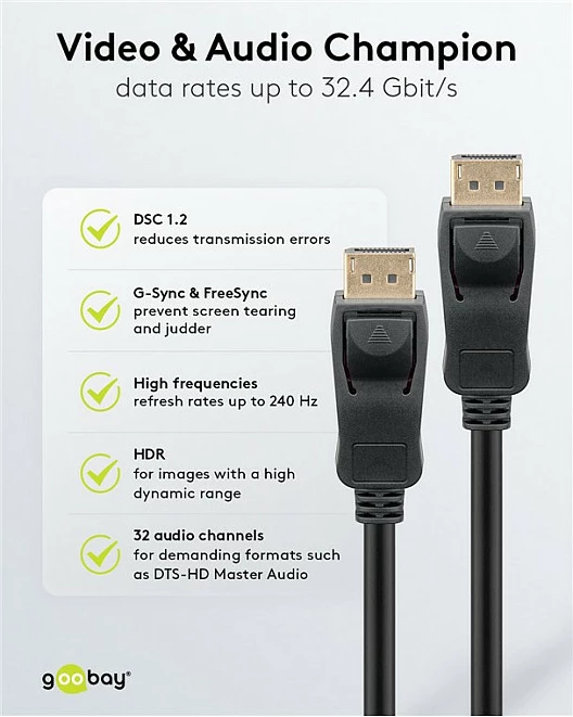 Kabllo DisplayPort Goobay 1.4, 2m, e zezë