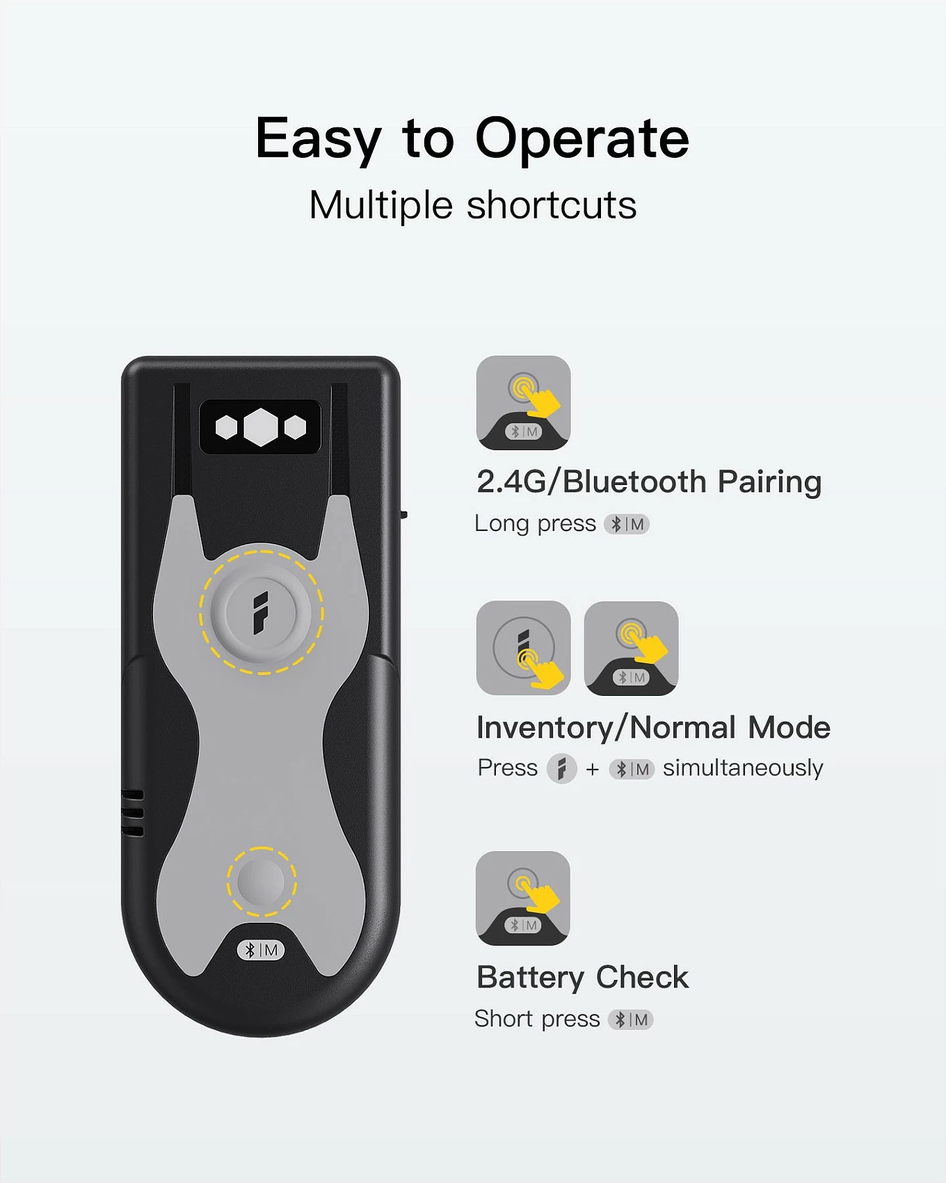 Skaner barkodi Inateck BCST-43, 1D, Bluetooth 5.0, USB/2.4G, 1200mAh, i zi/jeshil/gri