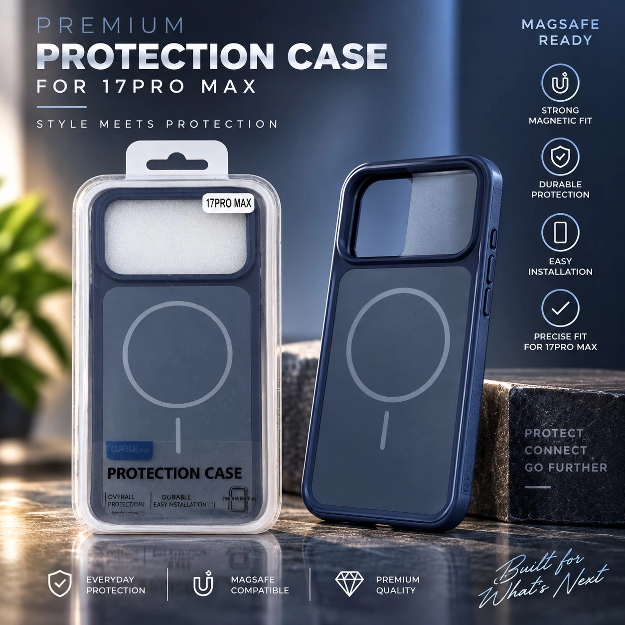 Mbrojtëse për iPhone 17 Pro Max – Blu e Errët